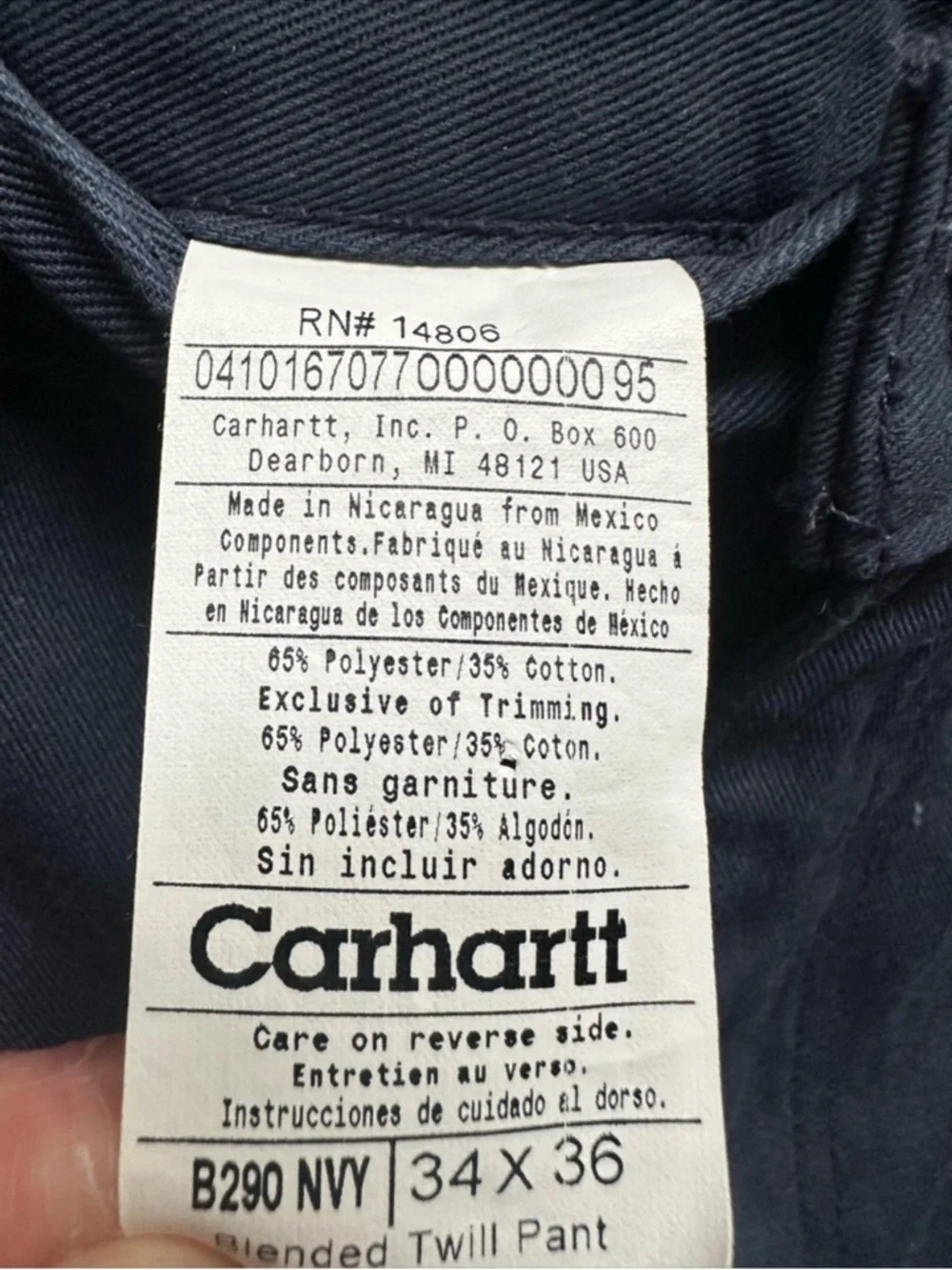 Carhartt twill work pants B290 navy blue 34x36